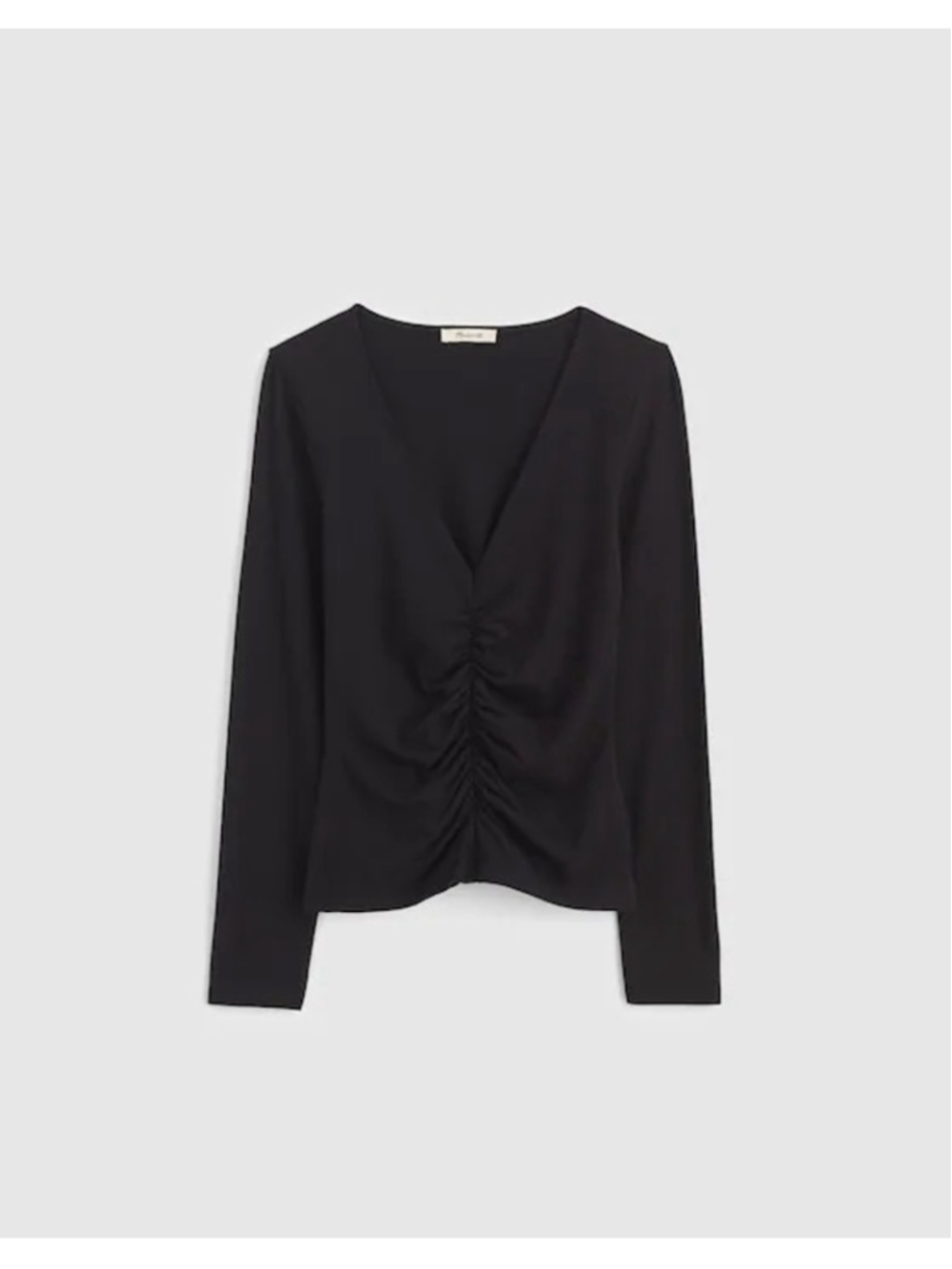 NWT Madewell Shirred V-Neck Long-Sleeve Top in black size large
